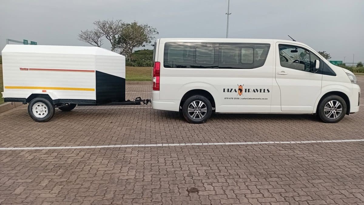 Diza Travels branded Toyota HiAce shuttle van with trailer, KwaZulu-Natal